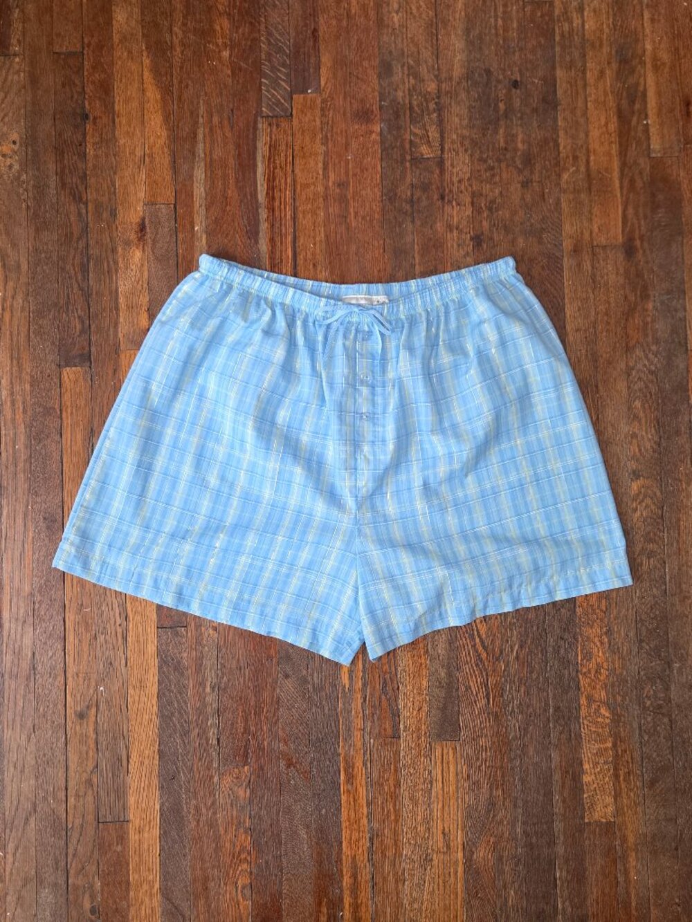 Fashion Bug Elastic High Rise Blue Metallic Plaid Cotton Blend Sleep Shorts